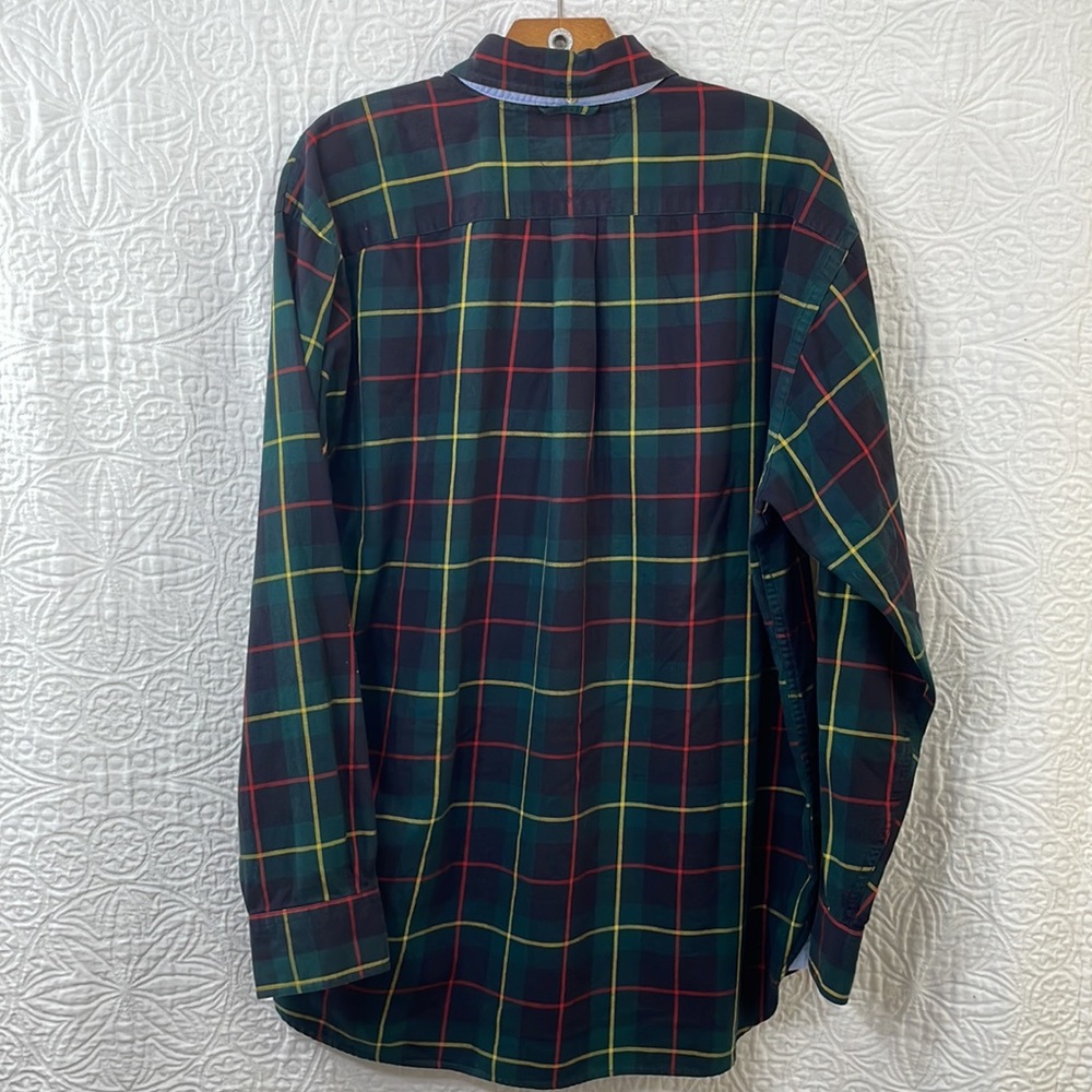Tommy Hilfiger dark blue/green plaid w red/yellow long sleeve work shirt - Picture 3 of 10